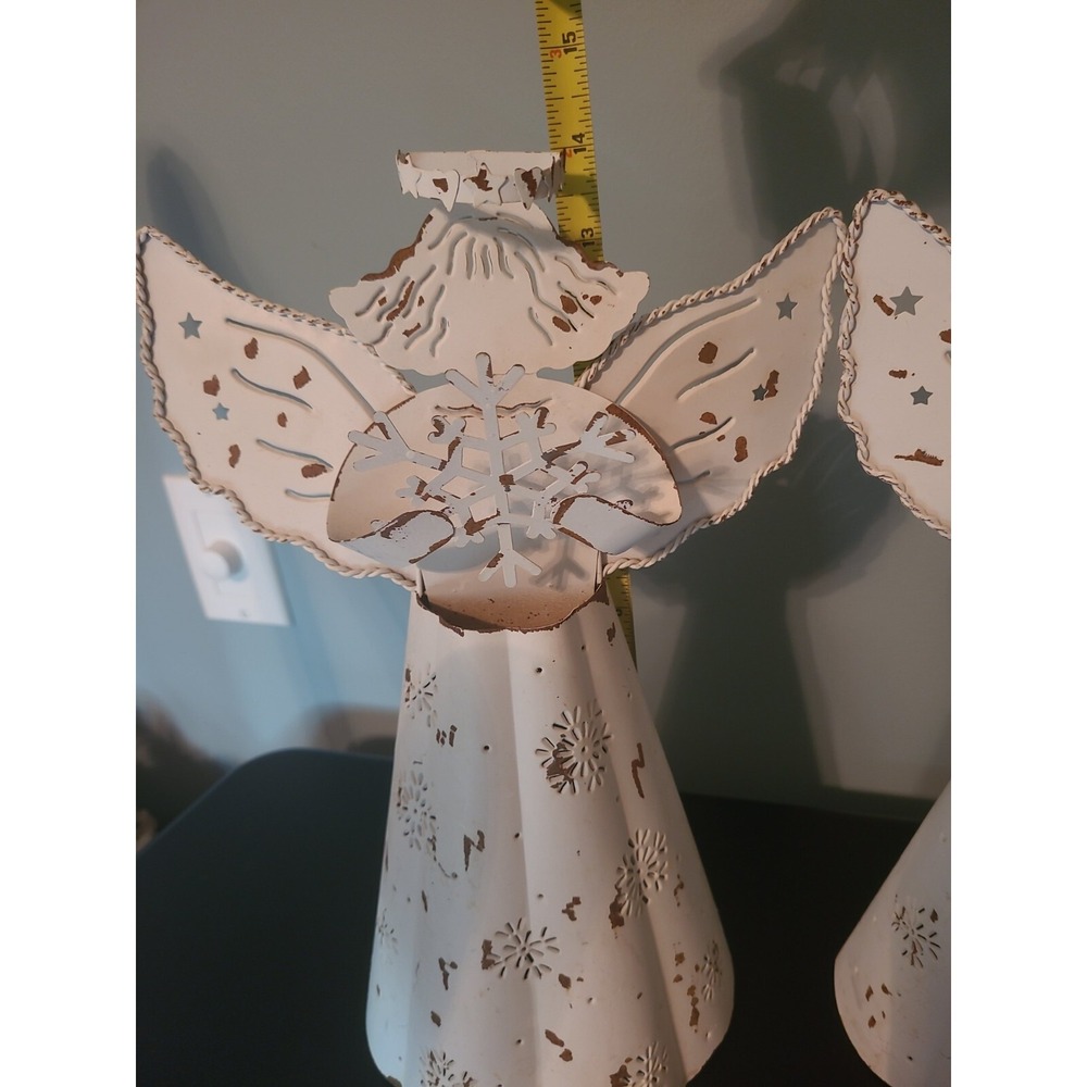 Vintage white tin /metal angel‎ with Snowflake 14" - Picture 13 of 13